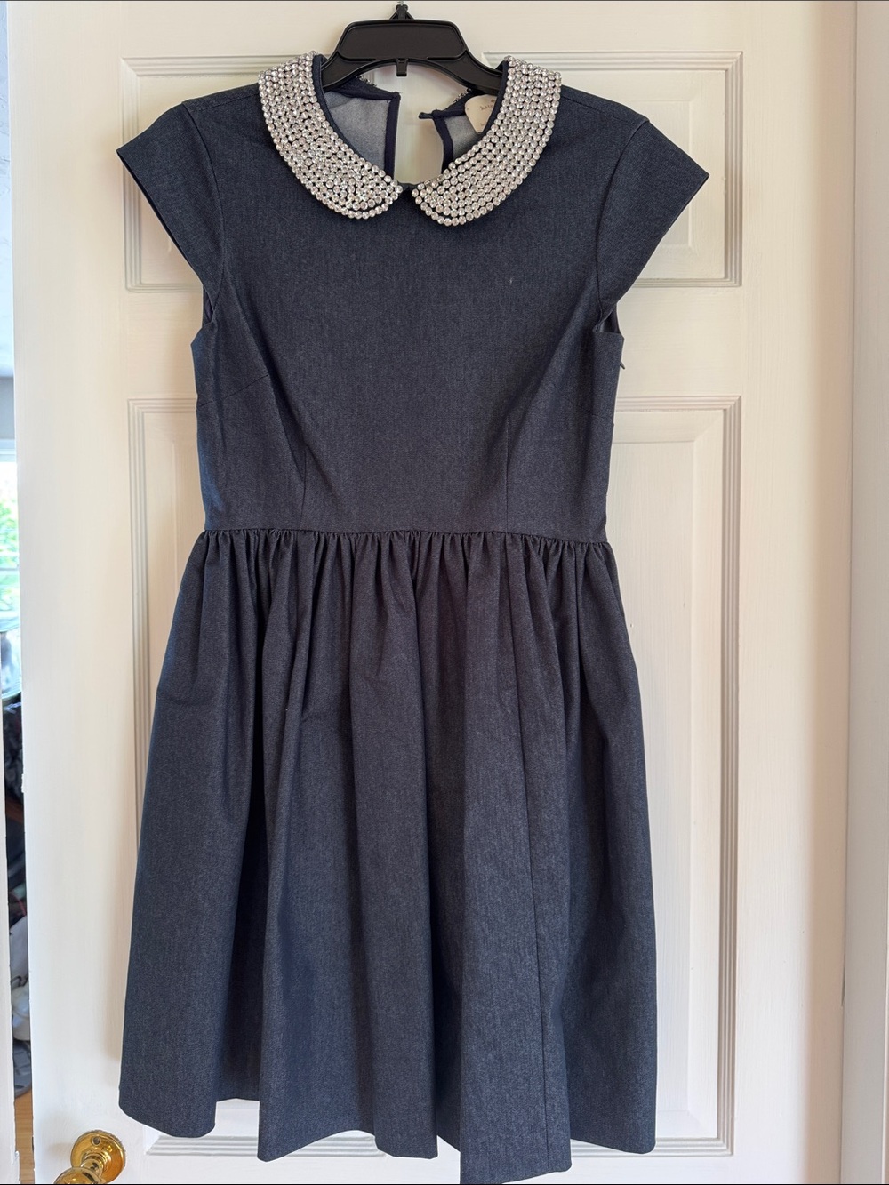 Kate Spade Denim Rhinestone Embellished Collar Fit & Flare Dress
